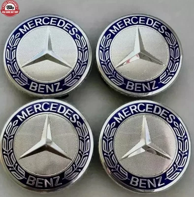 4 X Wheel Center Caps Emblem Blue Rim Hub Cover Badge Fit For Mercedes Benz NEW - Image 1 of 4