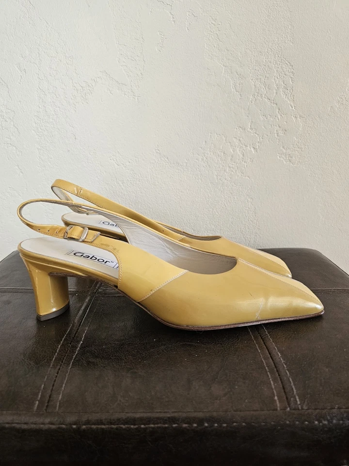 Tacones Gabor charol Y2K maximalista punta cuadrada amarillos talla 7 Foto 1 de 4