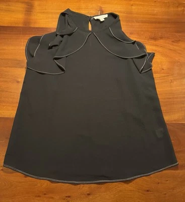 Current Air Womens Black Sleeveless Ruffle Front Chiffon Blouse Sz Small Foto 1 de 4