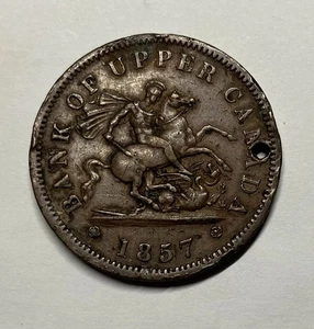 Ficha de un centavo Bank of Upper Canada 1857 - Agujero - PC6D - Imagen 1 de 2