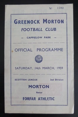 Greenock Morton v Forfar Athletic  14-3-1959      FREE POSTAGE - Image 1 of 3