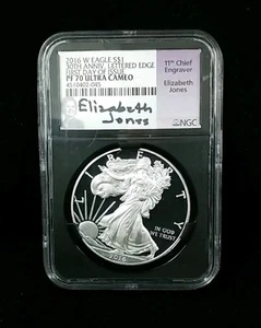 2016 W Proof Silver Eagle NGC PF70 UC Elizabeth Jones 30th Ann. 3915 - Picture 1 of 3