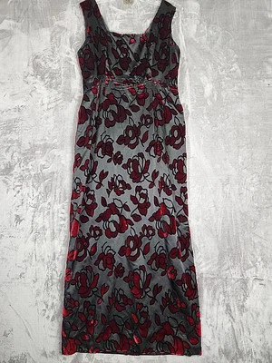 复古天鹅绒长裙女式 8 黑色红色倦怠无袖吸血鬼哥特晚礼服 — 第 1/4 张图片