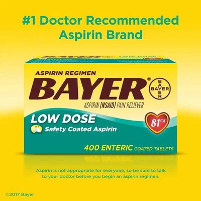 Bayer Aspirin Regimen Low Dose 81 mg., 400 Enteric Coated Tablets  FREE DELIVERY - Image 1 of 4