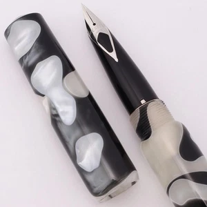 Ranga Abhimanyu Acrylic Fountain Pen - Black White Swirl, Sheaffer Nibs (New) - Picture 1 of 4