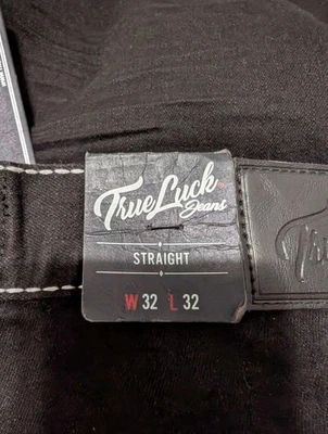Pantalones de mezclilla negros True Luck clásicos elásticos calce recto para hombre talla 32x32 34x30 Foto 1 de 4