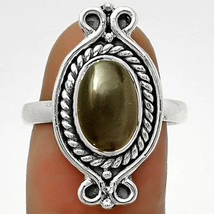 Anillo de plata de ley 925 con piedra lunar gris natural s.8.5 joyería R-1108 - Imagen 1 de 5