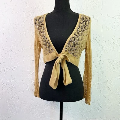 复古 y2k 金色亮片领带前耸肩裁剪开衫,尺寸 L Fairycore — 第 1/4 张图片