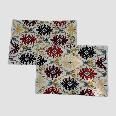 Pier 1 Imports Set Of Two Pillow Covers Embroidered Boho Zip 12"×18" Flaws Read - Image 1 of 4