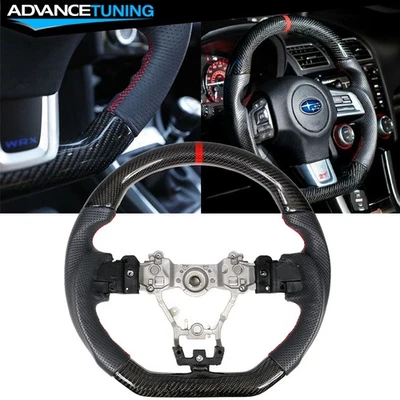 Fits 15-21 Subaru WRX STI Steering Wheel CF&Perf Leather&Red Stitching&Red Line Foto 1 de 4