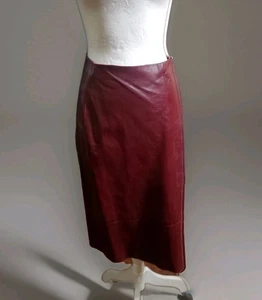 Womens Michou Leather Midi Skirt Size 6 Red/ Wine - Picture 1 of 9