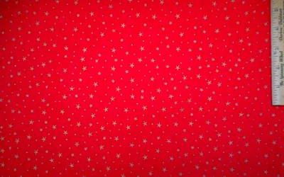 Christmas Fabric 2/3+ Yard Metallic Gold Stars on Red Premium Cotton 25 - Image 1 of 2
