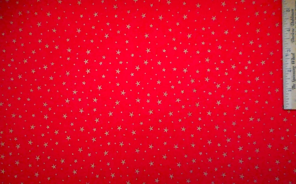 Christmas Fabric 2/3+ Yard Metallic Gold Stars on Red Premium Cotton 25 - Image 1 of 2