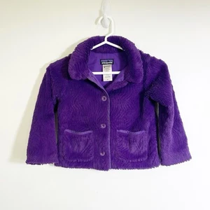 Patagonia Snowy Pelage Purple Fleece Button Coat Jacket Girls 5T - Picture 1 of 2