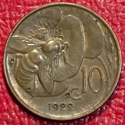 AU/UNC DETALLES 1922 R ITALIA 10 CENTESIMI MIEL ABEJA MONEDA EXTRANJERA-NOV730 Foto 1 de 2