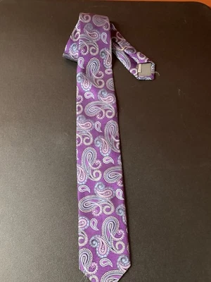 Canali 1934 Luxury Silk Tie Purple White Black Paisley 3.5" Mint, Made in Italy — 第 1/4 张图片
