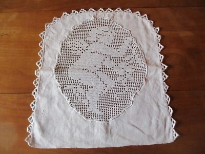 Rideau N°83 têtière blanc cassé crochet chanvre lin 40 x 43 cm ange putto - Photo 1/4