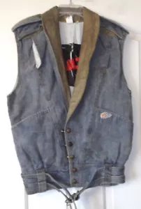 Jeff Hamilton TRUE VINTAGE DENIM & LEATHER ACCENT FLIGHT VEST SZ SMALL  - Picture 1 of 12