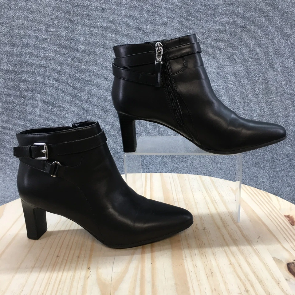 Chaps Boots Womens 9 B Ankle Bootie Black Leather Side Zip Casual Block Heels - Image 1 of 4