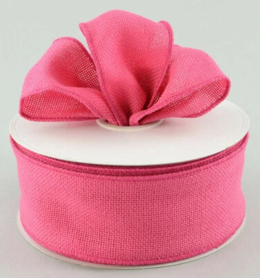 2.5" wired ribbon dark pink burlap jute weather resistant Easter Valentine 5yds  - Image 1 of 4