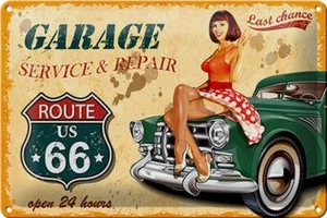 Blechschild Pinup 30x20 cm Retro Garage open 24 hours Deko Schild tin sign - Bild 1 von 5