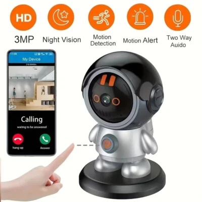 3MP Mini WiFi Robot Camera Home Security Human Detect One Key Call Baby Monitor - Image 1 of 4