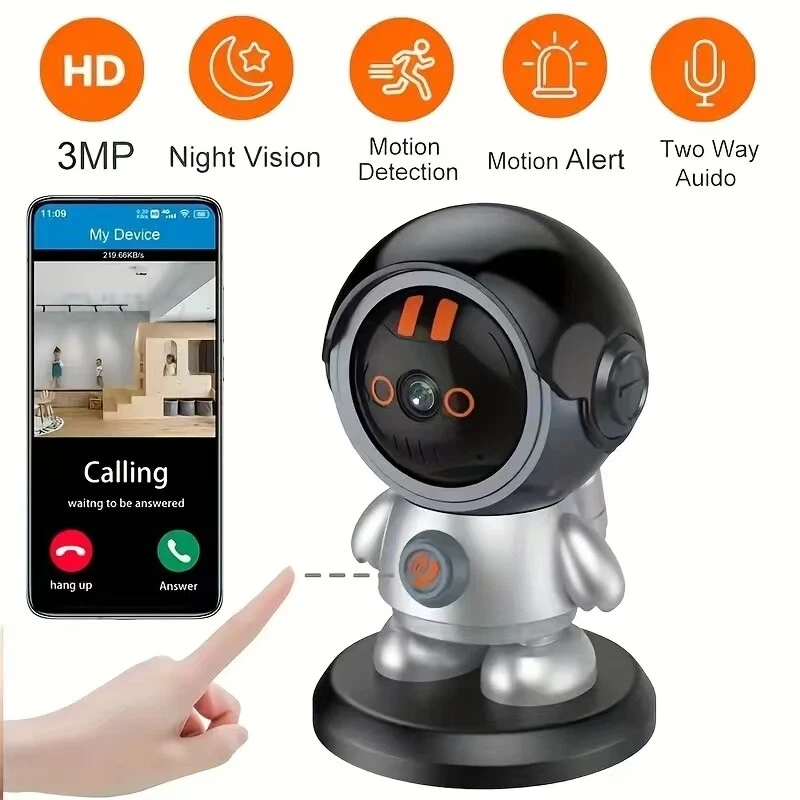 Mini Robot Cámara WiFi 3MP Seguridad para el Hogar Humano Detección Una Llamada Llamada Monitor de Bebé Foto 1 de 4