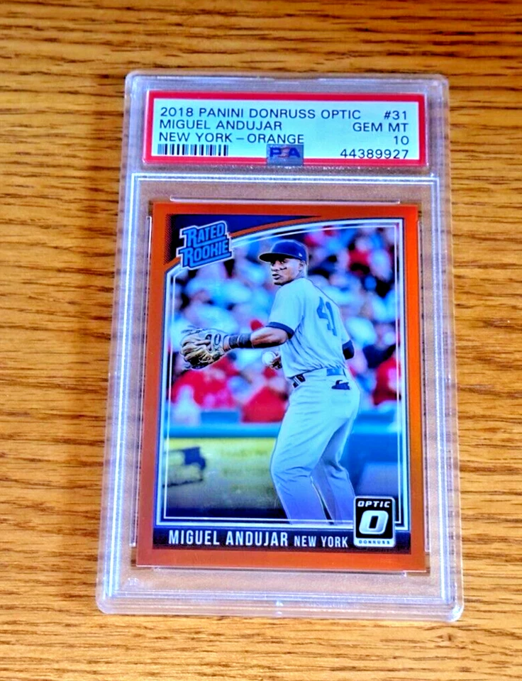 MIGUEL ANDUJAR 2018 Donruss Optic #31 PSA 10 Rated Rookie RC Orange Prizm /199 - Image 1 of 2