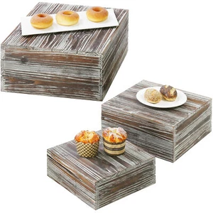 MyGift Torched Wood Plate Display Risers, Set of 3 - Picture 1 of 6