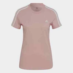ADIDAS WOMENS T SHIRT SLIM 3 STRIPES TOP CASUAL GYM SPORTS T-SHIRT PINK XS-XL - Picture 1 of 5