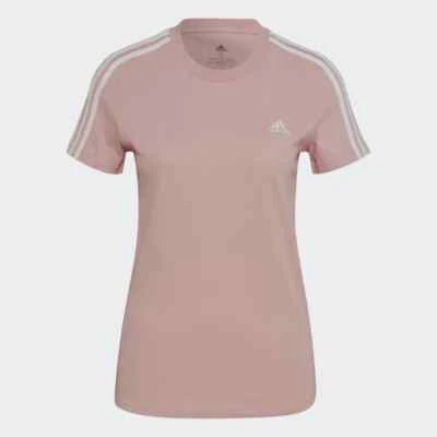 ADIDAS WOMENS T SHIRT SLIM 3 STRIPES TOP CASUAL GYM SPORTS T-SHIRT PINK XS-XL - Image 1 of 4