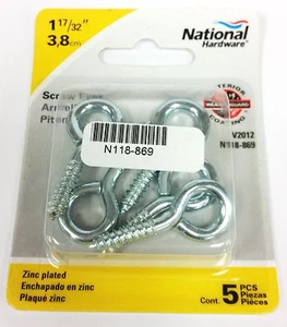 National Mfg. N118-869 MEDIUM SCREW EYES size #108, 1-17/32” SWL 30lbs. zinc - Picture 1 of 1