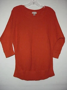 Ann Taylor Loft Cotton Dark Orange Scoop Neck Bat wing Sleeve Knit Sweater S - Picture 1 of 9
