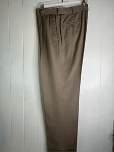 Stafford Men’s Dress Travel Pant Pleated Front Cuff Bottom Tan Size 34X32 EUC - Picture 1 of 11