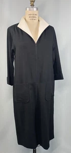 Vintage Dress SIZE LARGE black white maid housekeeper KIVA LTD 70s 80s retro - Picture 1 of 10