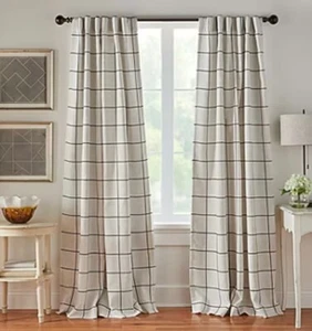 JCP BRIGHTON  ROD POCKET BACK TAB BLACK  CURTAIN PANEL  52"X 95"  IVORY NEW $100 - Picture 1 of 4