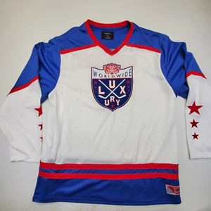 Rue 21 Hockey Jersey Mens 2XL XXL White Red Blue Relaxed Fit Luxury Short sleeve - Picture 1 of 13