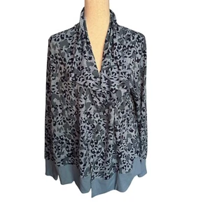 Cuddl Duds SZ Large Comfort Drape Front Cardigan Blue Hthr Animal A373480 - Picture 1 of 8