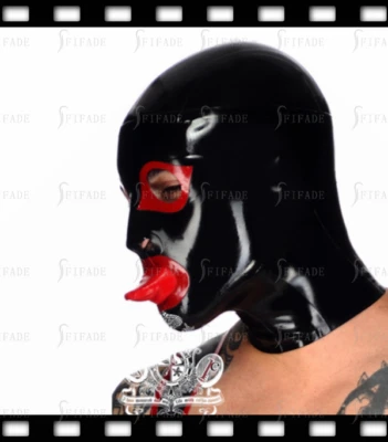Latex Catsuit Hood Mask Mouth Condom Red Trims Cool Customize 0.4mm A23 - Image 1 of 4