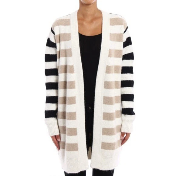 Cárdigan largo suéter Diane von Furstenberg mezcla angora rayas P petite Foto 1 de 4