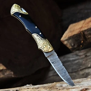Custom Handmade Damascus Steel Folding Blade Pocket knife Back Lock Hunting Best - Picture 1 of 9