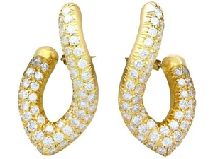 3.40ct Diamond and 18 ct Yellow Gold Drop Earrings - French Vintage Circa 1980 - Picture 1 of 10