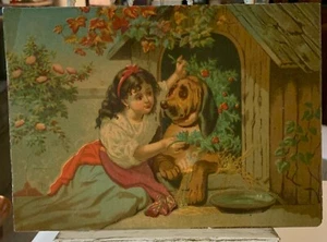 Viktorianisches Vintage Papier SAMMLERSTÜCK Schrott HÜBSCHES MÄDCHEN MASTIFF HUNDEHAUS BLUMEN - Bild 1 von 5