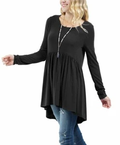 Lydiane schwarze Langarm-Tunika mit U-Ausschnitt Empire-Taille Größe Large - Bild 1 von 1