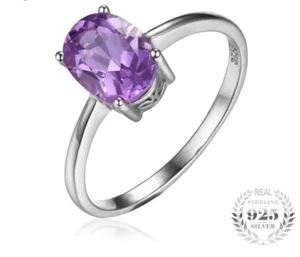 Natural Purple Amethyst Birthstone Solitaire Oval 1ct Rings Sterling Silver - Picture 1 of 4