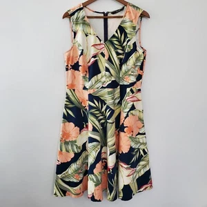 eShakti Womens Tropical Floral Sleeveless A Line Dress Size 16 V Neck Hawaiian - Picture 1 of 8