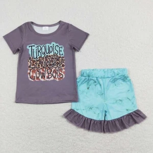 Little Baby Cowgirls Summer Clothes Set Western Design Shorts Set - Picture 1 of 4