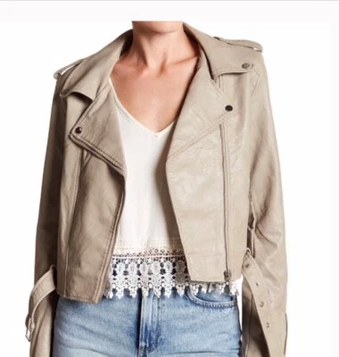 Chaqueta de motociclista para mujer color topo Romeo & Julieta de alta costura de cuero sintético talla S Foto 1 de 4