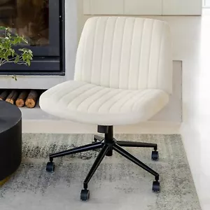 Armless Criss Cross Desk Chair with Wheels Fabric Home Office Chair Adjustable - Picture 1 of 9