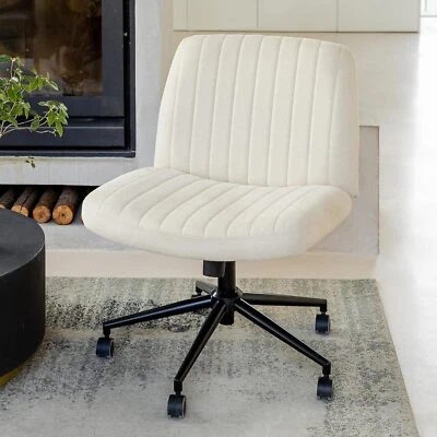 Criss Cross Fabric Chair with Wheels Home Office Chair Wide Armless Desk Chair - Image 1 of 4
